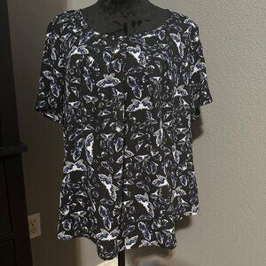 Kim Rogers Womens Blouse XL Butterfly Print‎ Short Sleeve NWT Cottagecore Lagom